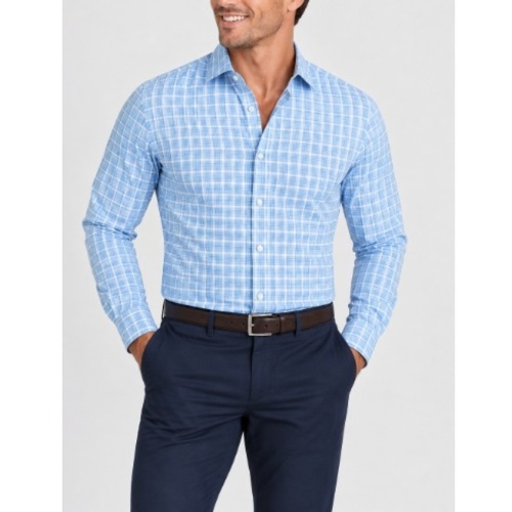 Charles Tyrwhitt Blue Cornflower Non-iron Check Slim Fit Shirt Size 16.5 NWT